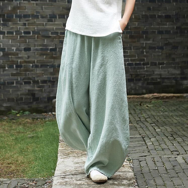 Damen-Laternenhose mit weitem Bein, elastischem Bund und Taschen