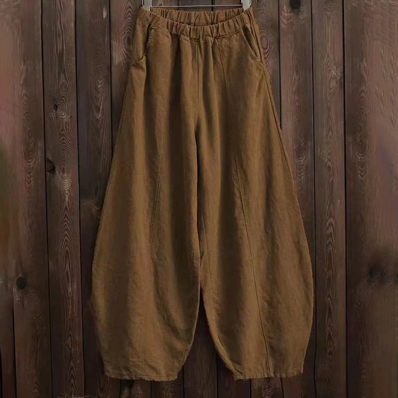 Damen-Laternenhose mit weitem Bein, elastischem Bund und Taschen