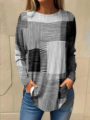 Damen-Longsleeve mit Rundhalsausschnitt und Patchwork-Print