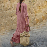 Damen-Maxikleid mit Streifenstruktur und 3/4-Ärmeln