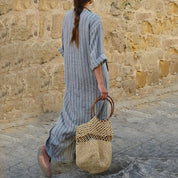 Damen-Maxikleid mit Streifenstruktur und 3/4-Ärmeln