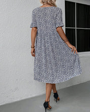 Damen-Midikleid mit Blumenmuster, kurzen Ärmeln und Rundhalsausschnitt