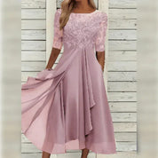Damen-Midikleid mit Spitzenoberteil und halblangen Ärmeln