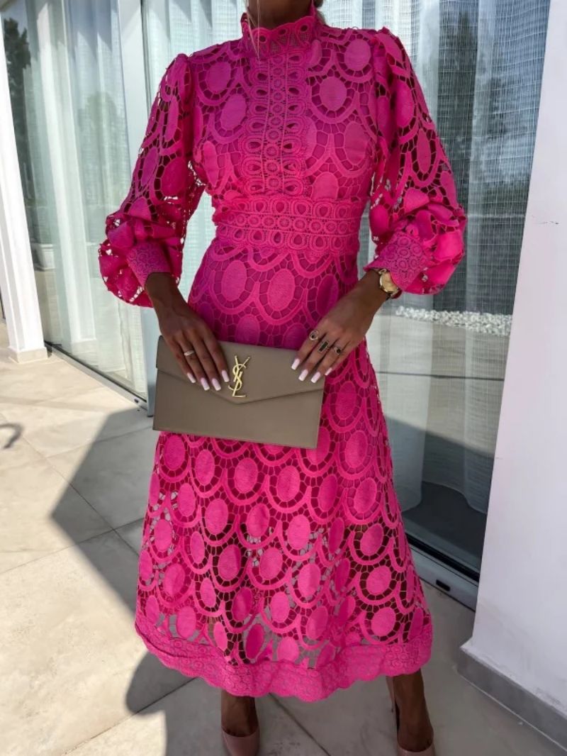 Women's midi dress with a high neckline and long sleeves