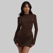 Women's mini dress with round neckline and long sleeves