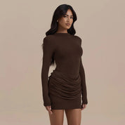 Women's mini dress with round neckline and long sleeves