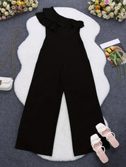 Damen-One-Shoulder-Jumpsuit mit weitem Bein und Rüschendetail