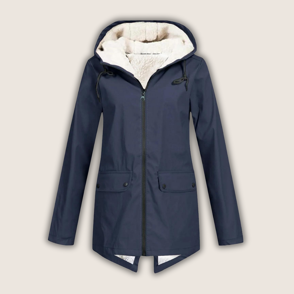 Damen-Regenjacke mit Kapuze, Fleecefutter und Reißverschluss