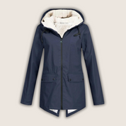 Damen-Regenjacke mit Kapuze, Fleecefutter und Reißverschluss