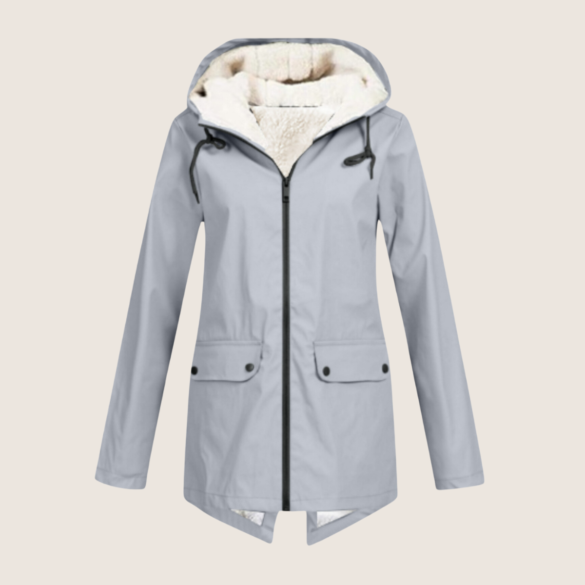Damen-Regenjacke mit Kapuze, Fleecefutter und Reißverschluss