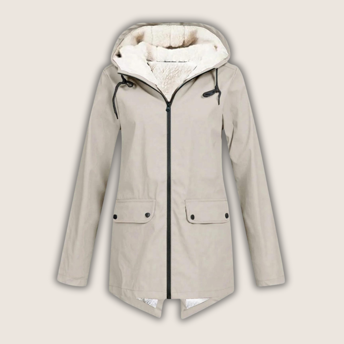 Damen-Regenjacke mit Kapuze, Fleecefutter und Reißverschluss