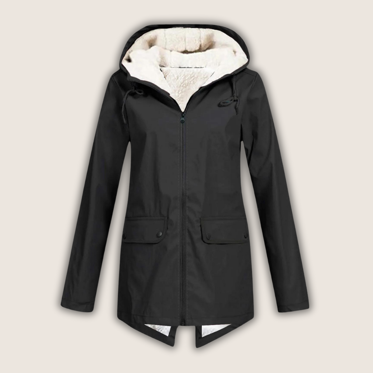 Damen-Regenjacke mit Kapuze, Fleecefutter und Reißverschluss