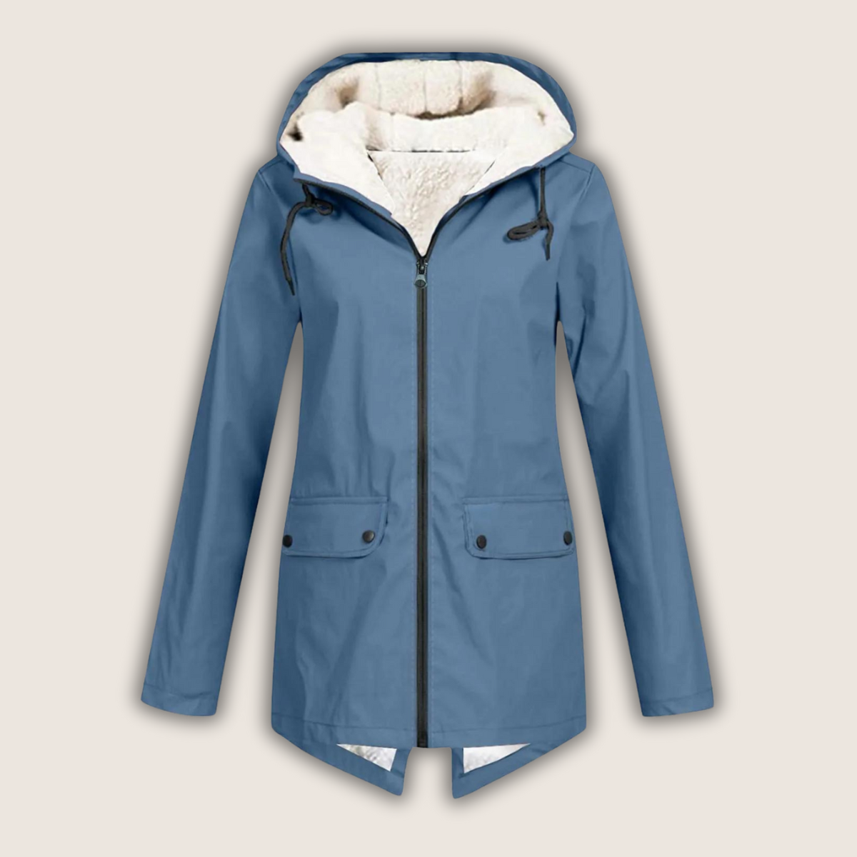 Damen-Regenjacke mit Kapuze, Fleecefutter und Reißverschluss