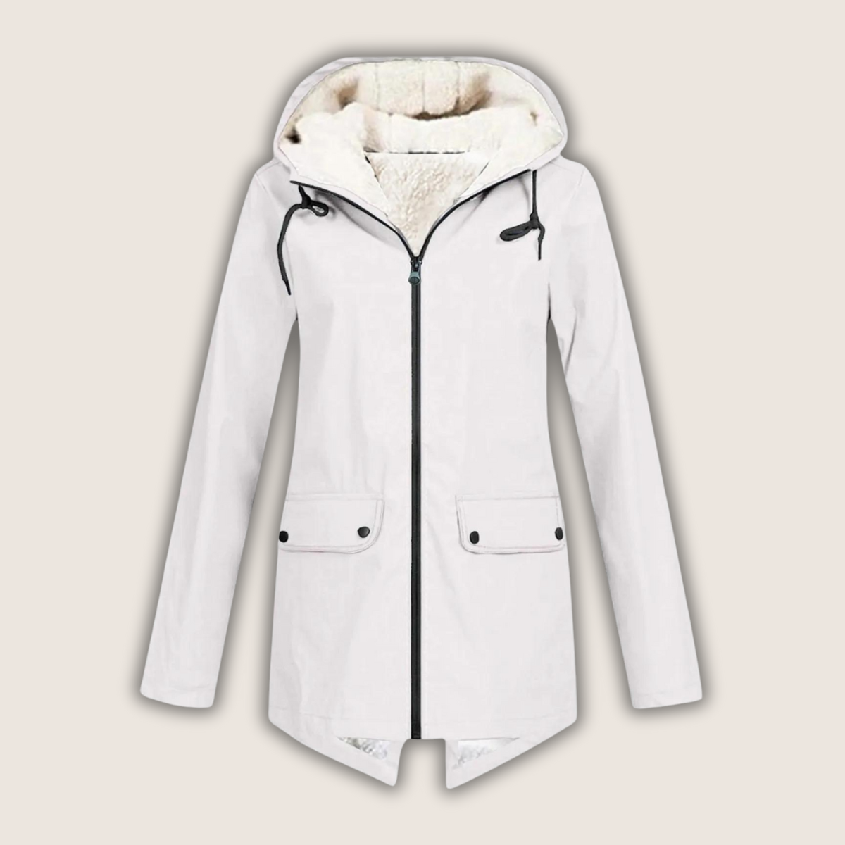 Damen-Regenjacke mit Kapuze, Fleecefutter und Reißverschluss