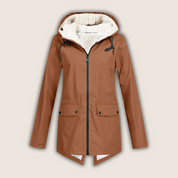 Damen-Regenjacke mit Kapuze, Fleecefutter und Reißverschluss
