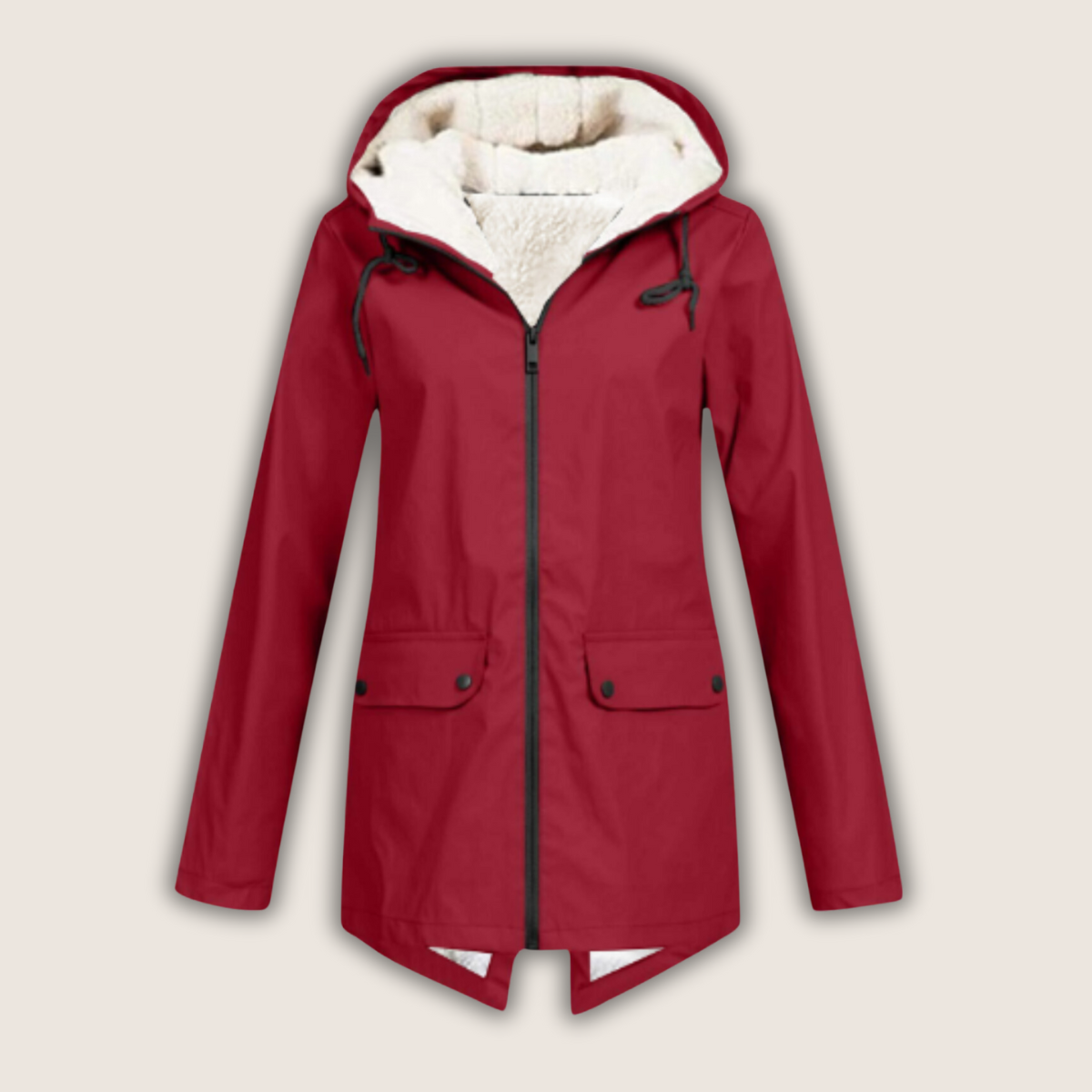 Damen-Regenjacke mit Kapuze, Fleecefutter und Reißverschluss