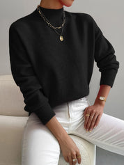 Women's roll-neck sweater with ribbed cuffs and long sleeves
