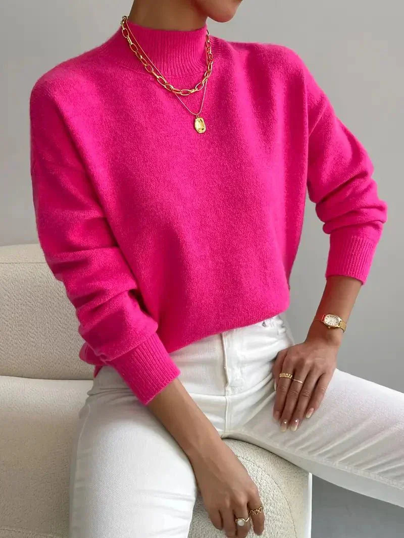 Women's roll-neck sweater with ribbed cuffs and long sleeves