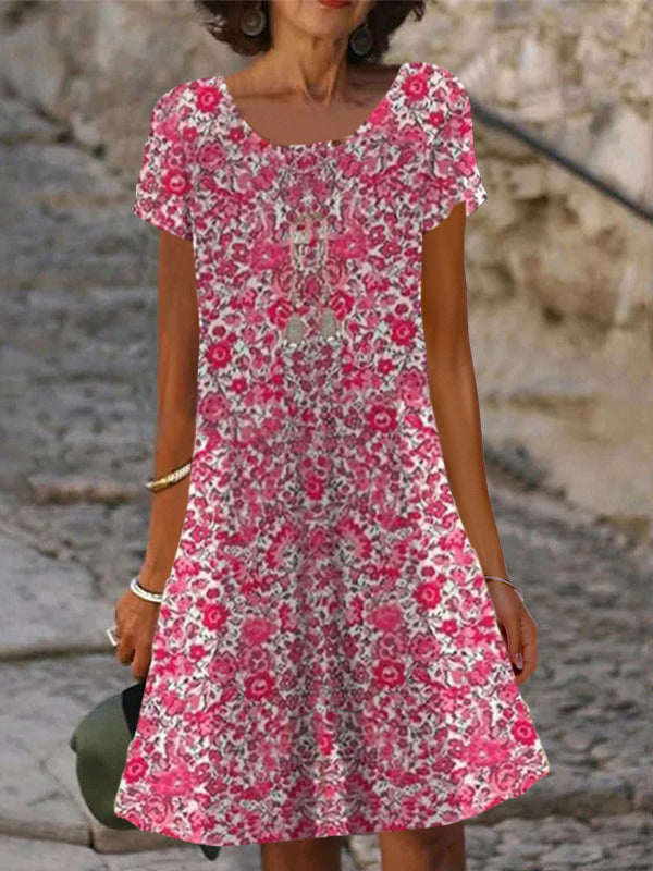Damen-Sommerkleid mit kurzen Ärmeln, Print und A-Linien-Schnitt