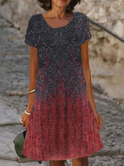 Damen-Sommerkleid mit kurzen Ärmeln, Print und A-Linien-Schnitt