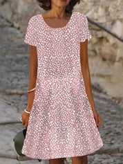 Damen-Sommerkleid mit kurzen Ärmeln, Print und A-Linien-Schnitt