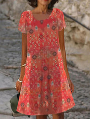 Damen-Sommerkleid mit kurzen Ärmeln, Print und A-Linien-Schnitt