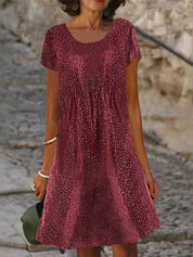 Damen-Sommerkleid mit kurzen Ärmeln, Print und A-Linien-Schnitt