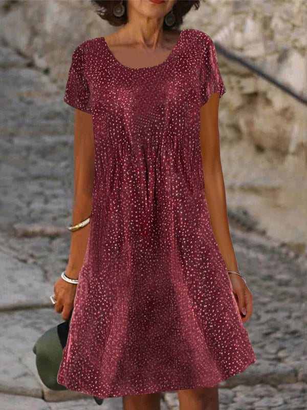 Damen-Sommerkleid mit kurzen Ärmeln, Print und A-Linien-Schnitt