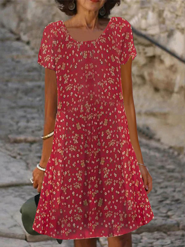 Damen-Sommerkleid mit kurzen Ärmeln, Print und A-Linien-Schnitt