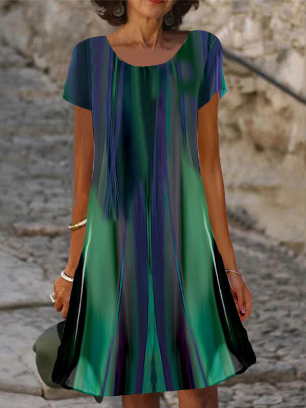 Damen-Sommerkleid mit kurzen Ärmeln, Print und A-Linien-Schnitt