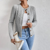 Women's cardigan with button placket and ribbed cuffs and hem
