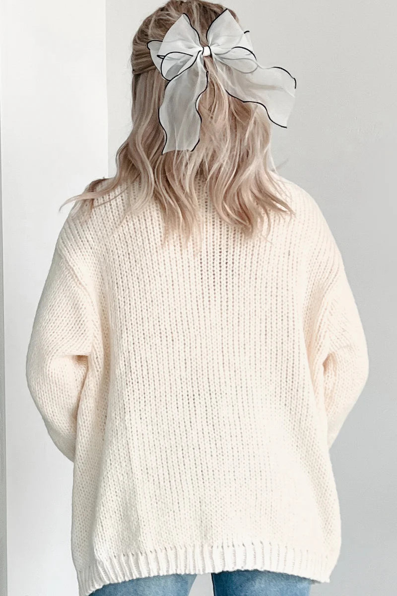 Damen Strickjacke mit langen Ärmeln offenem Vorderteil und geripptem Saum