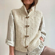 Women's knitted vest with button placket and stand-up collar