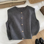 Women's knitted vest with button placket and stand-up collar