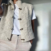 Women's knitted vest with button placket and stand-up collar