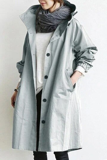 Damen-Trenchcoat mit Kapuze und Knopfleiste für Regen