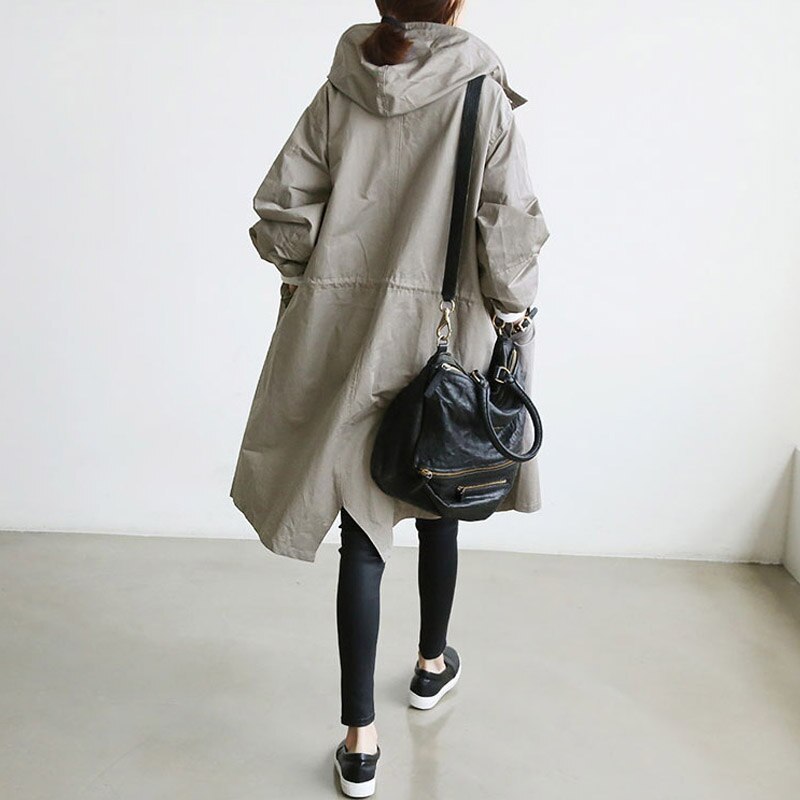 Damen-Trenchcoat mit Kapuze und Knopfleiste für Regen