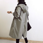 Damen-Trenchcoat mit Kapuze und Knopfleiste für Regen