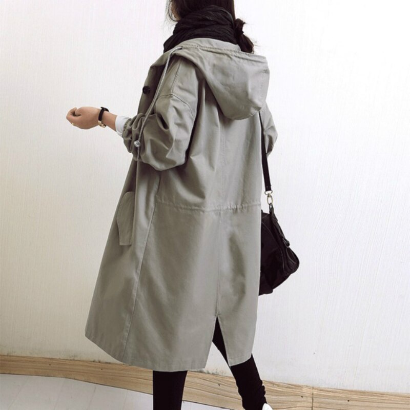 Damen-Trenchcoat mit Kapuze und Knopfleiste für Regen