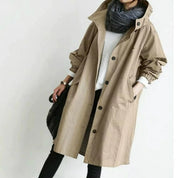 Damen-Trenchcoat mit Kapuze und Knopfleiste für Regen