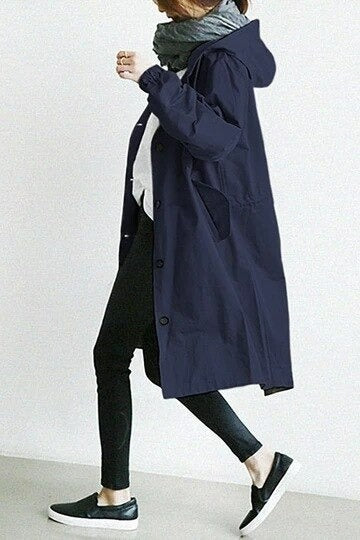 Damen-Trenchcoat mit Kapuze und Knopfleiste für Regen