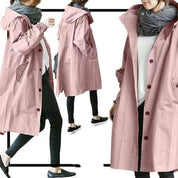 Damen-Trenchcoat mit Kapuze und Knopfleiste für Regen