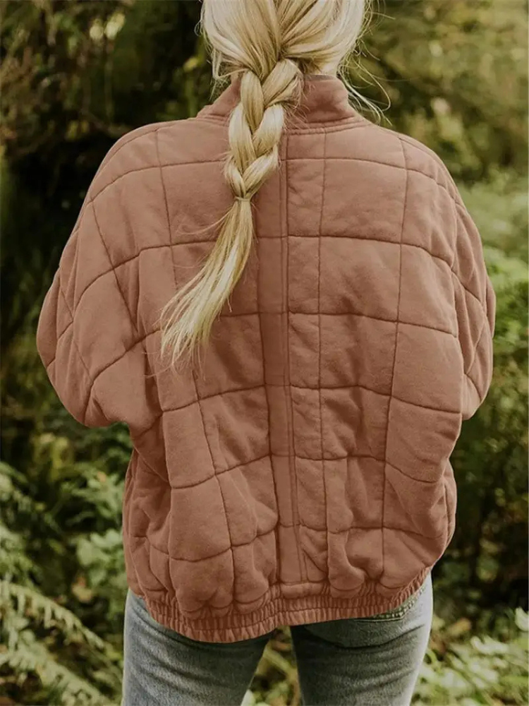 Damen-Winter-Steppjacke mit Reißverschluss, langen Ärmeln und Taschen