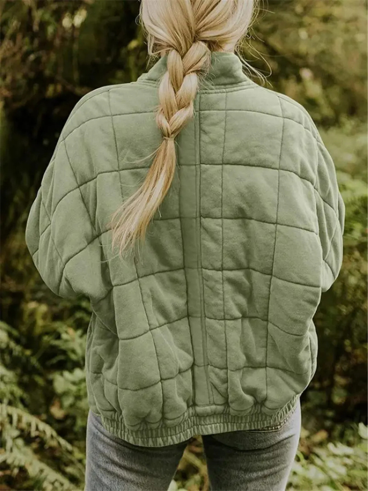Damen-Winter-Steppjacke mit Reißverschluss, langen Ärmeln und Taschen