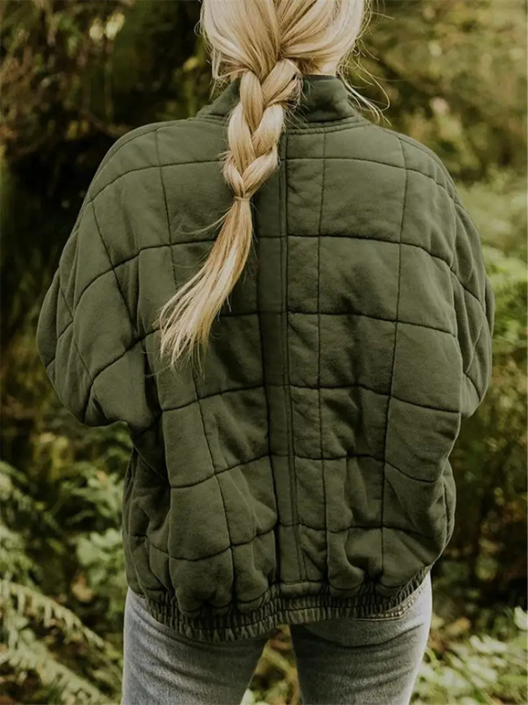 Damen-Winter-Steppjacke mit Reißverschluss, langen Ärmeln und Taschen