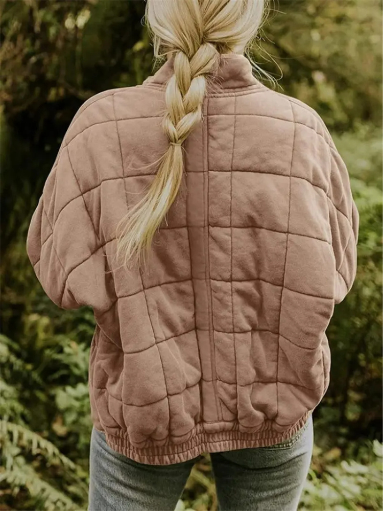Damen-Winter-Steppjacke mit Reißverschluss, langen Ärmeln und Taschen