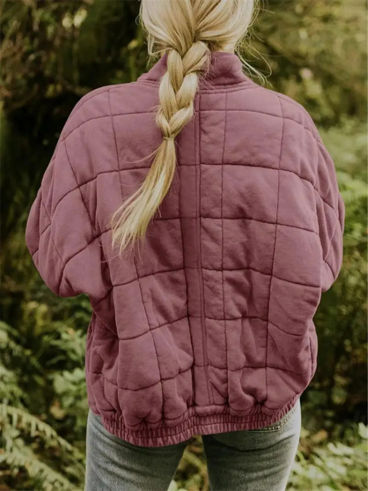 Damen-Winter-Steppjacke mit Reißverschluss, langen Ärmeln und Taschen
