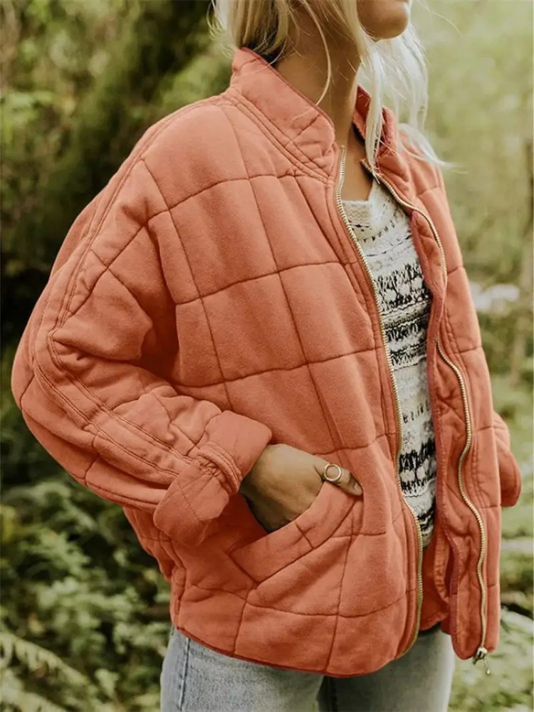 Damen-Winter-Steppjacke mit Reißverschluss, langen Ärmeln und Taschen