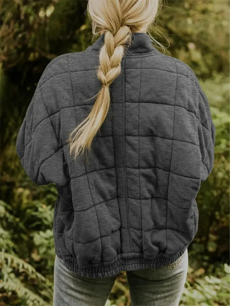 Damen-Winter-Steppjacke mit Reißverschluss, langen Ärmeln und Taschen