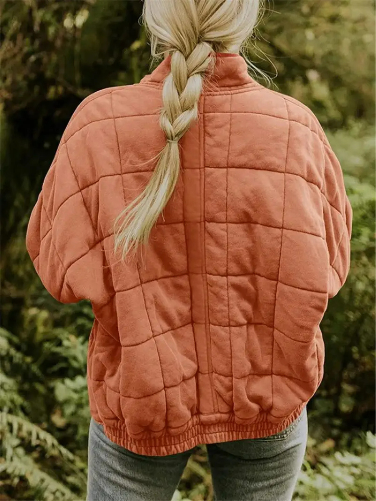 Damen-Winter-Steppjacke mit Reißverschluss, langen Ärmeln und Taschen